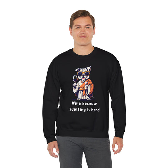 Wine Because Adulting Is Hard  Cat Sweatshirt - Relaxation Series