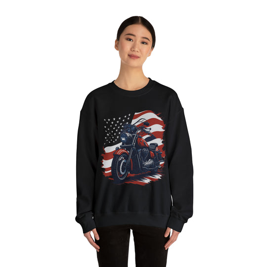 USA Flag Vintage Bike Unisex Heavy Blend Crewneck Sweatshirt - Wave Fusions