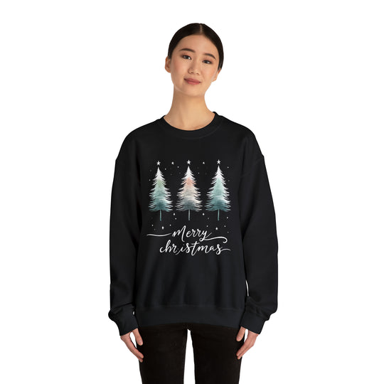 Starry Night Watercolor Christmas Trees Unisex Sweatshirt - Wave Fusions