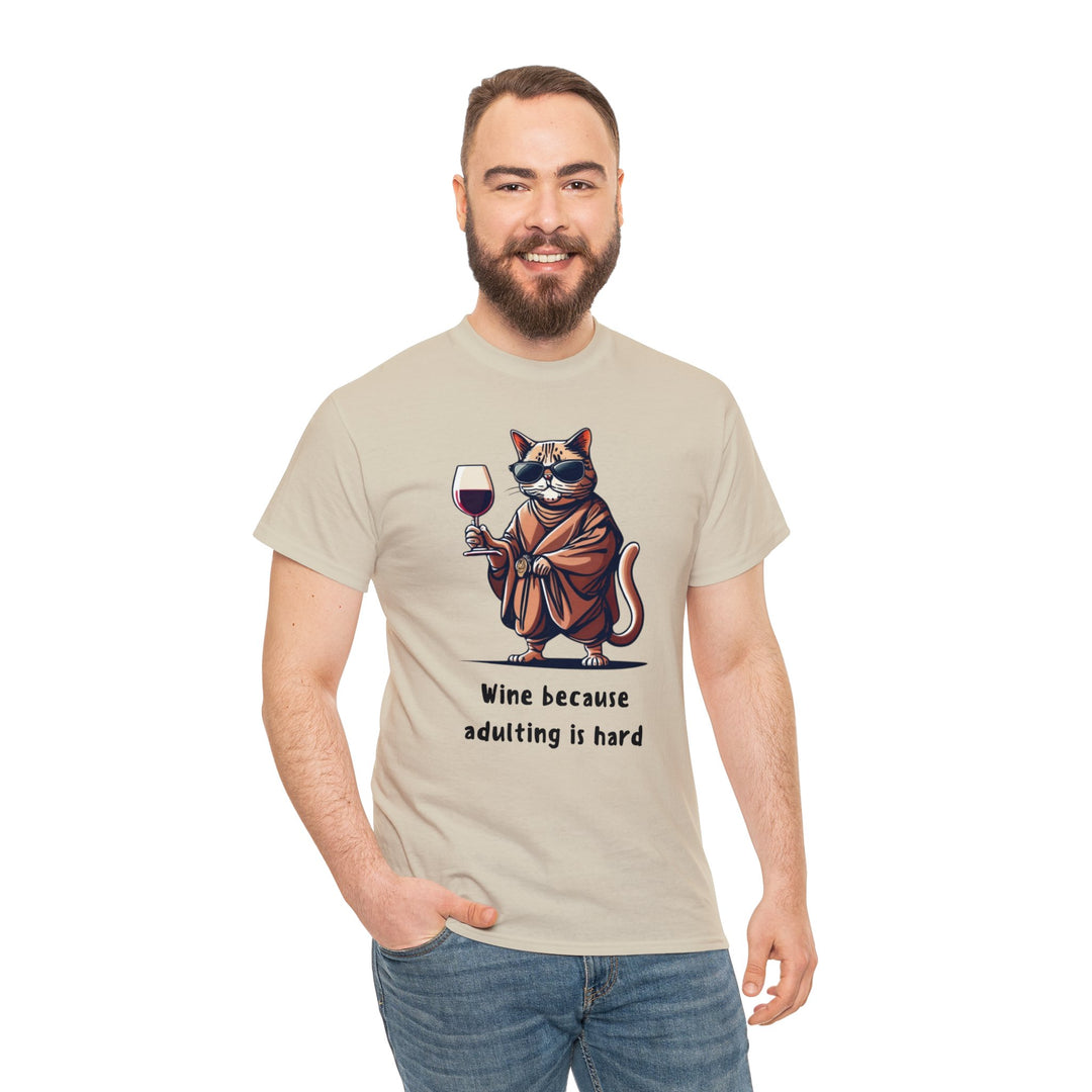 Wine Because Adulting Is Hard  Cat T-Shirt - Relaxation Series