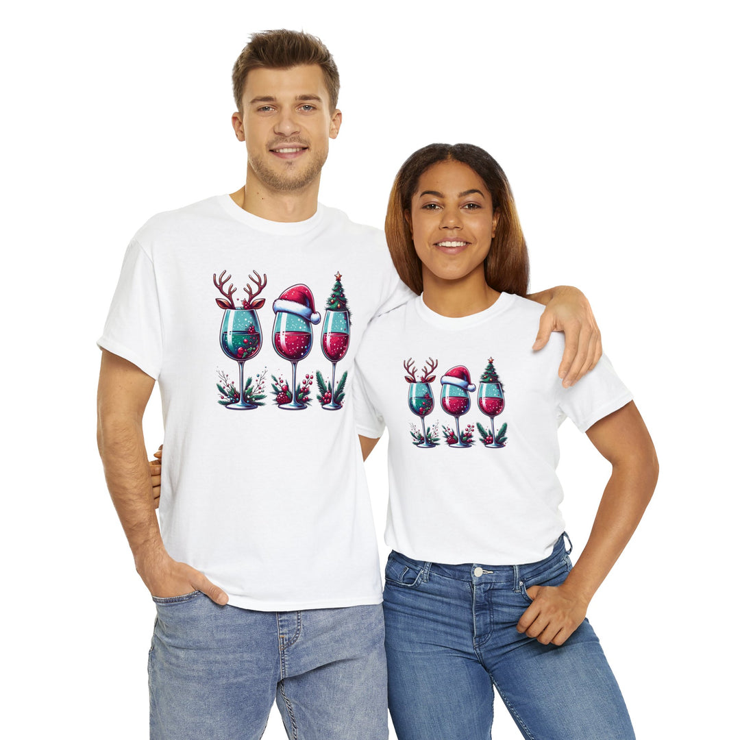 Wine Christmas Spirit Glasses Unisex T Shirt - Wave Fusions