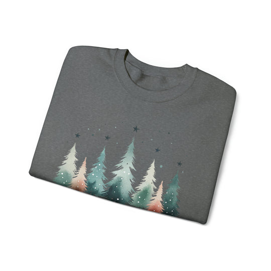 Stars & Snow Cute Christmas Trees Unisex Sweatshirt - Wave Fusions