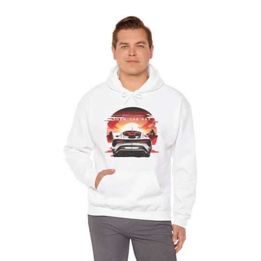 Turn the Key Redline Sunset Car Hoodie - Wave Fusions Thrill Seeker Collection