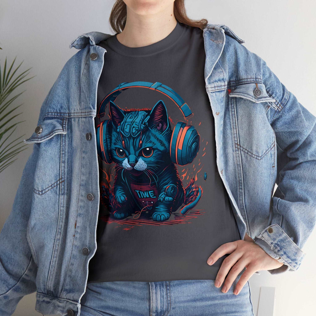 Cat With Headset Unisex Heavy Cotton Tee