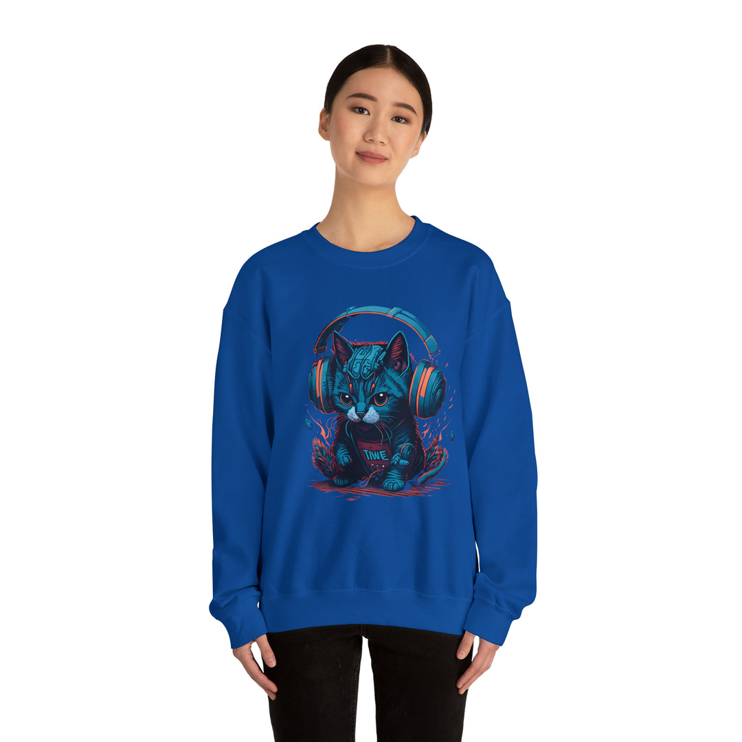 Cat With Headset Unisex Heavy Blend Crewneck Sweatshirt - Wave Fusions