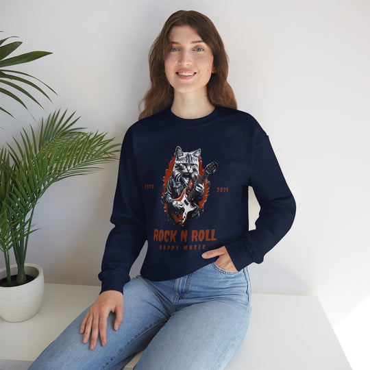 Rock N Roll Cat Guitarist Sweatshirt- Happy Tunes