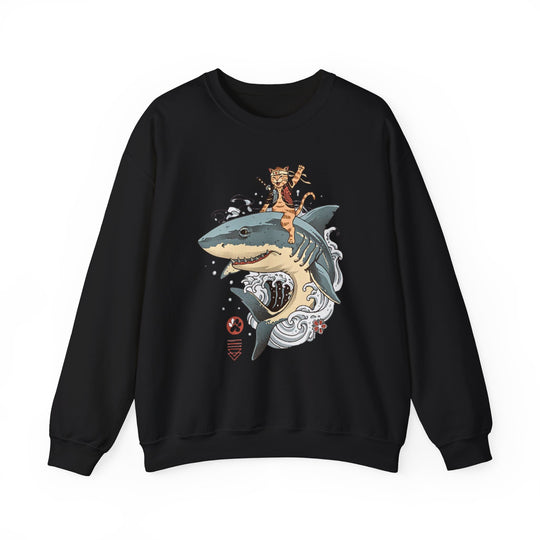 Shark Rider Cat Sweatshirt - Aquatic Adventure Gear