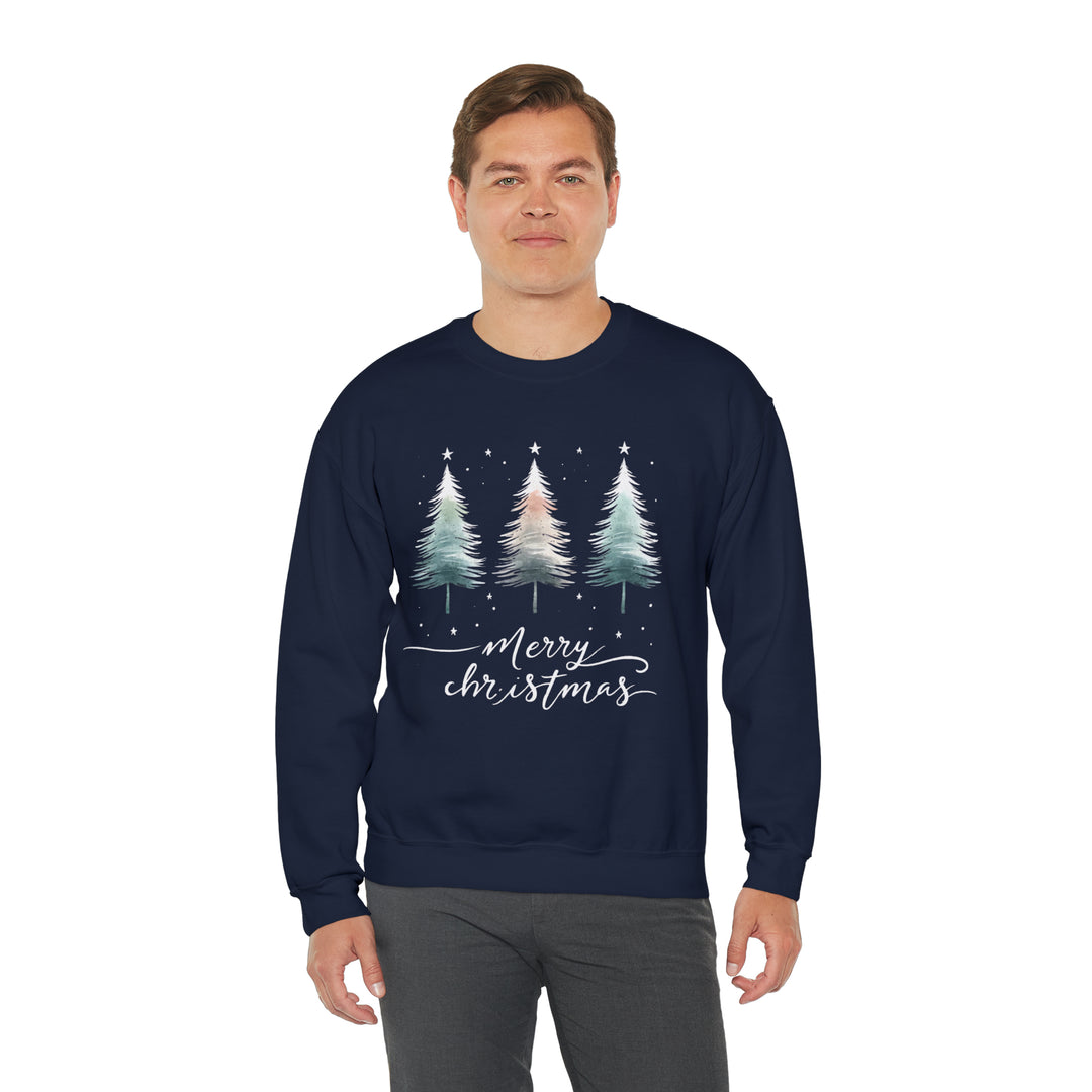 Starry Night Watercolor Christmas Trees Unisex Sweatshirt - Wave Fusions