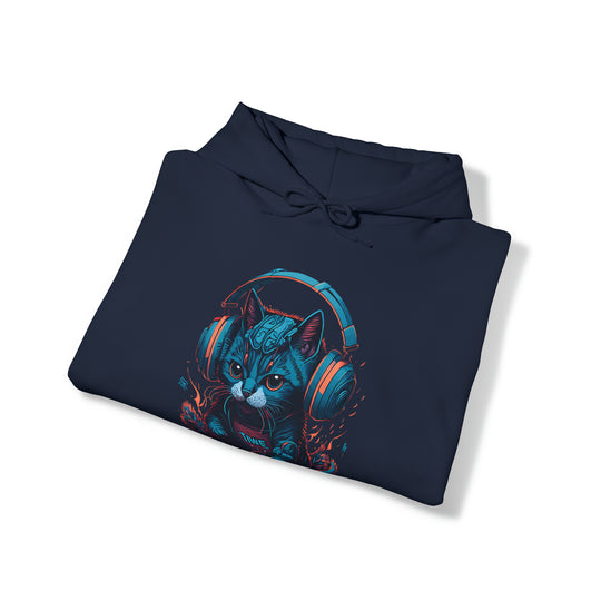 Cat with headset Unisex Hooded Sweatshirt - Wave Fusions