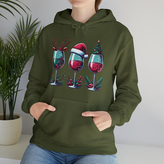 Wine Christmas Spirit Glasses Unisex Hoodie - Wave Fusions