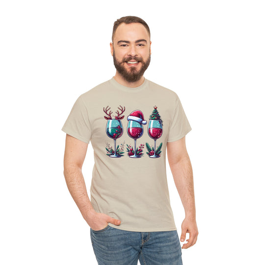 Wine Christmas Spirit Glasses Unisex T Shirt - Wave Fusions