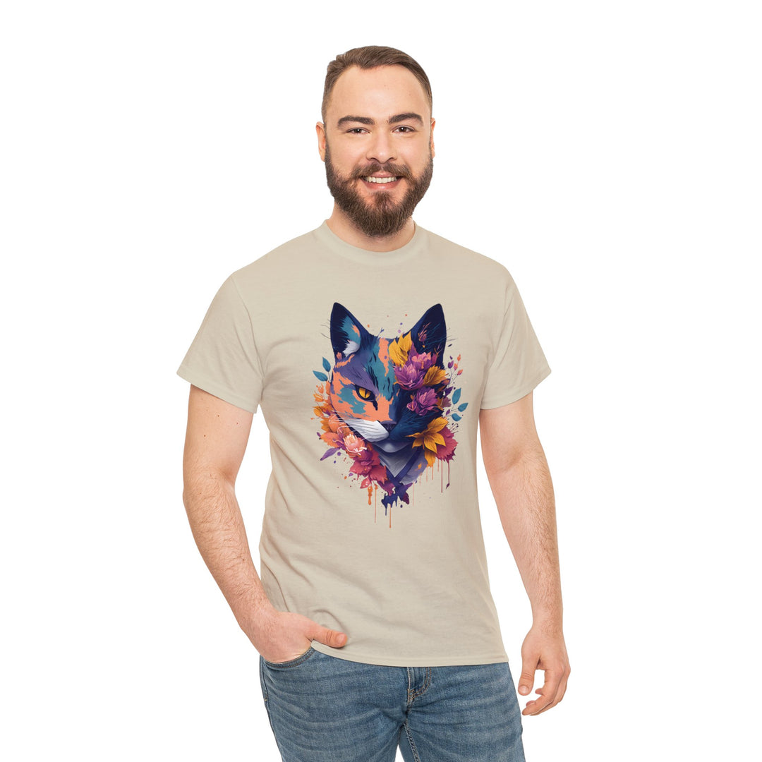 Floral Feline Grace Blossom Kitty T-shirt - Artistic Cat Flair