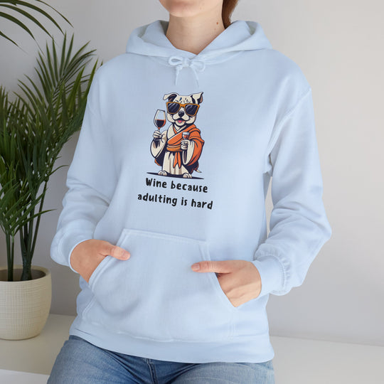 Wine Because Adulting Is Hard  Cat Hoodie - Relaxation Series