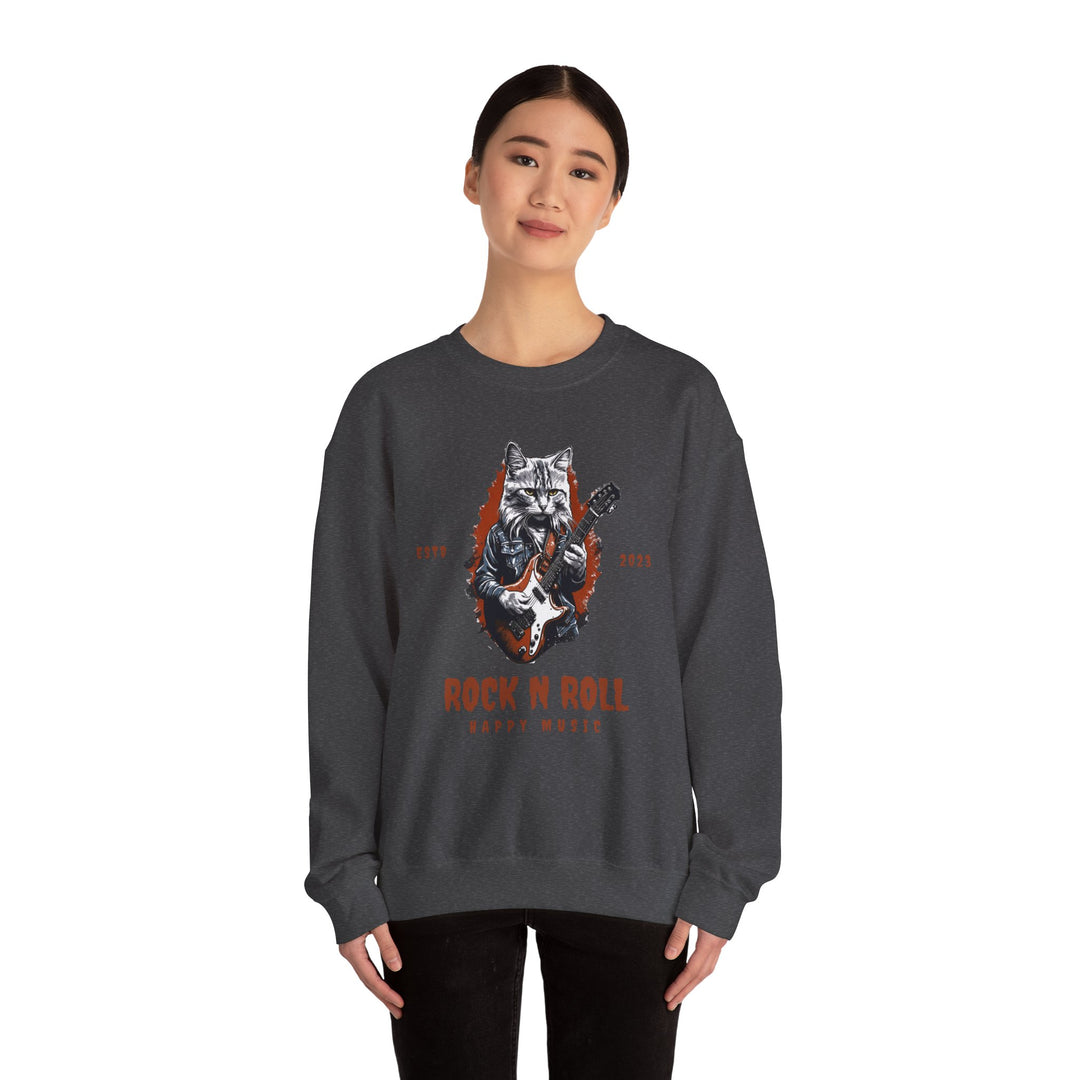 Rock N Roll Cat Guitarist Sweatshirt- Happy Tunes