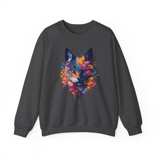 Floral Feline Grace Blossom Kitty Sweatshirt - Artistic Cat Flair