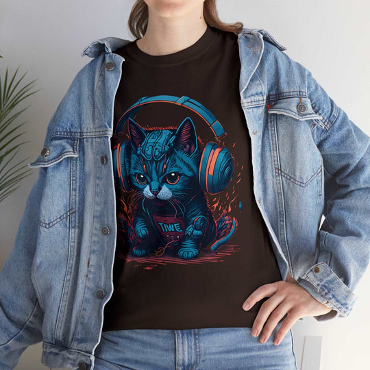 Cat With Headset Unisex Heavy Cotton Tee