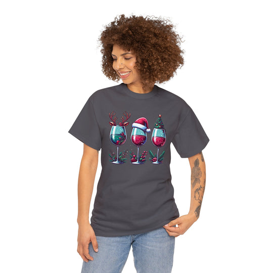 Wine Christmas Spirit Glasses Unisex T Shirt - Wave Fusions