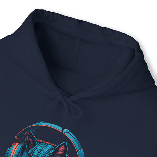 Cat with headset Unisex Hooded Sweatshirt - Wave Fusions