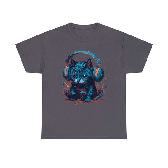 Cat With Headset Unisex Heavy Cotton Tee