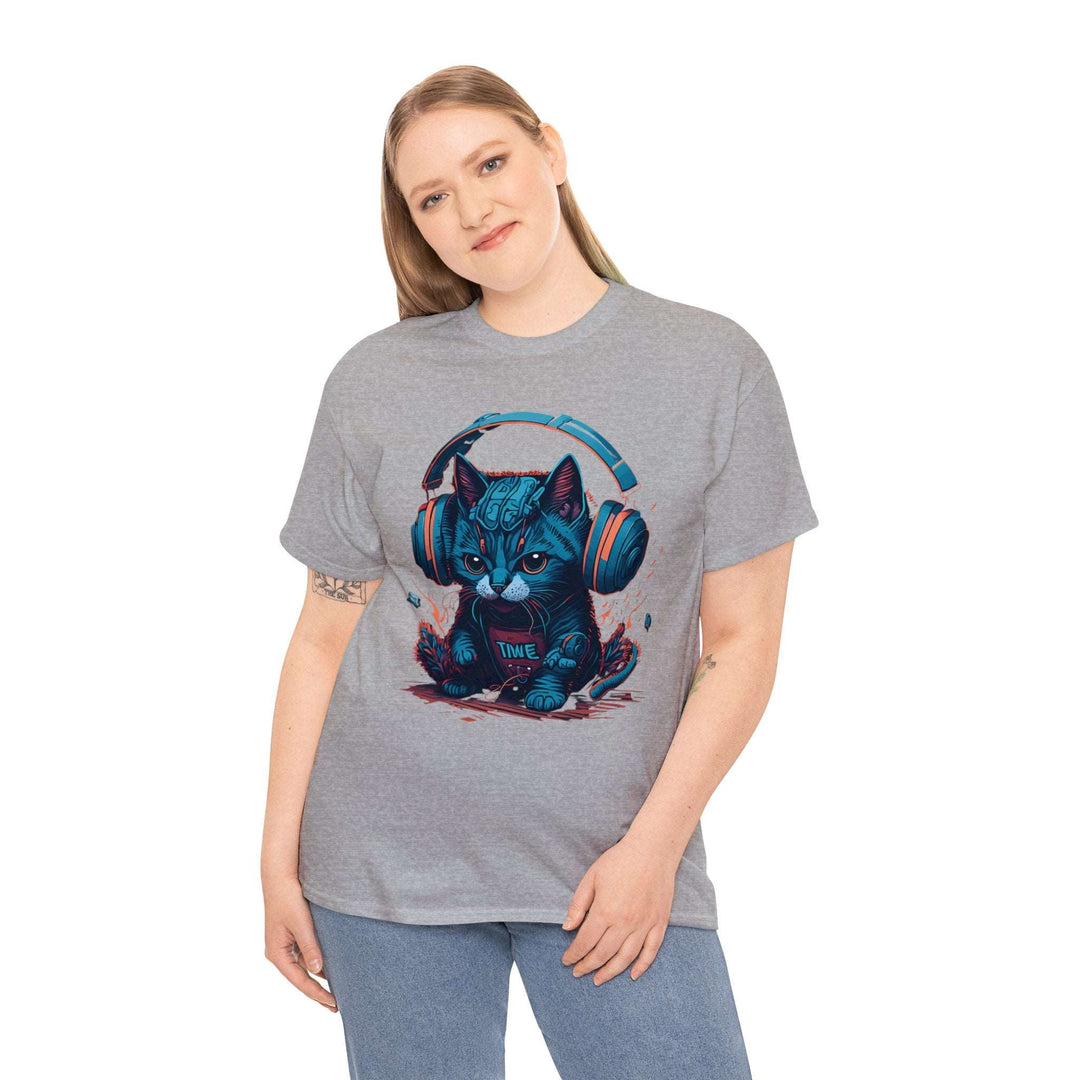 Cat With Headset Unisex Heavy Cotton Tee