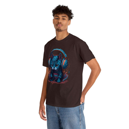 Cat With Headset Unisex Heavy Cotton Tee