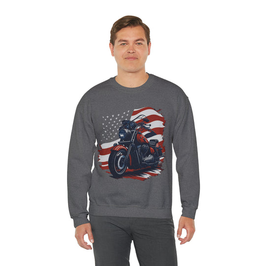 USA Flag Vintage Bike Unisex Heavy Blend Crewneck Sweatshirt - Wave Fusions