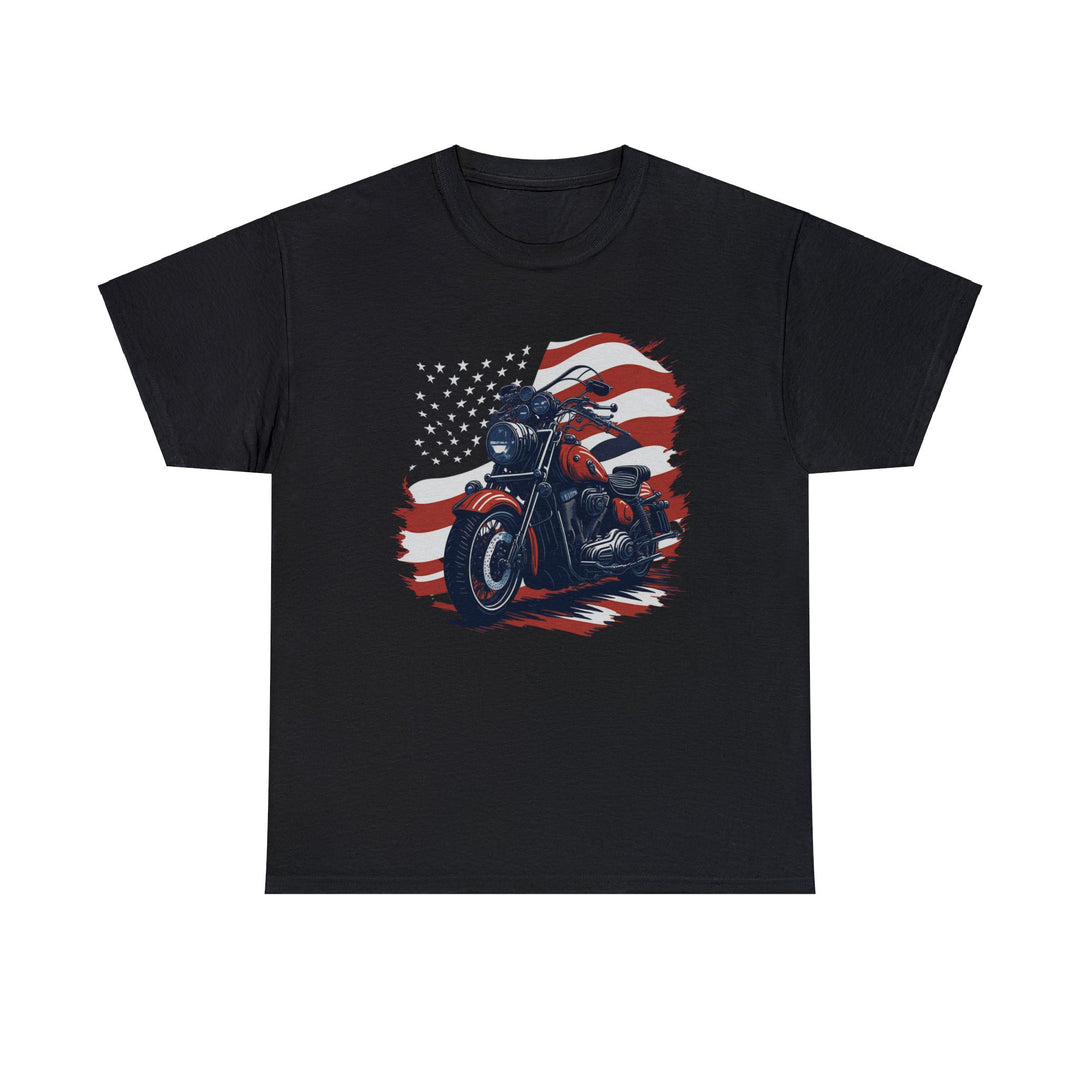 USA Flag Vintage Bike Unisex Heavy Cotton Tee - Wave Fusions