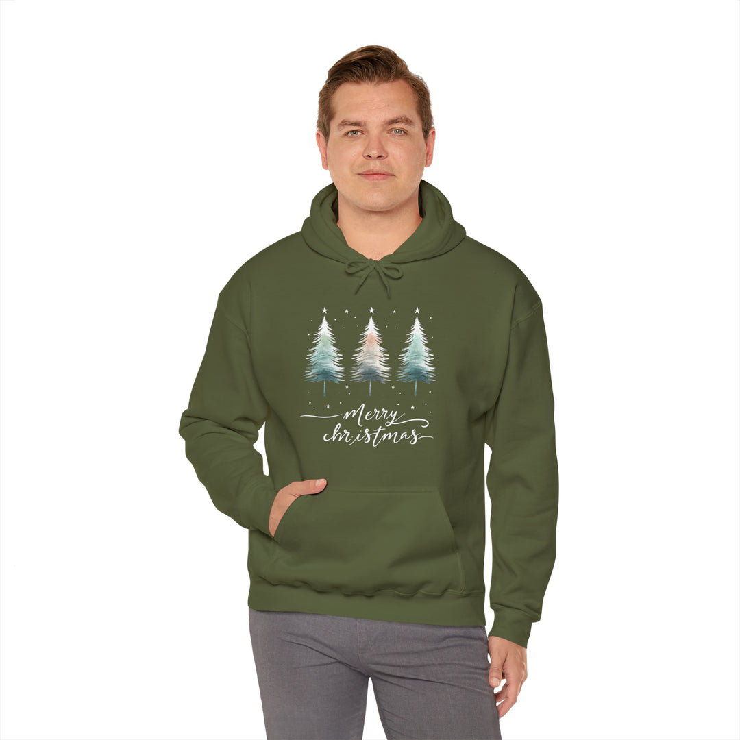 Starry Night Watercolor Christmas Trees Unisex Hoodie - Wave Fusions