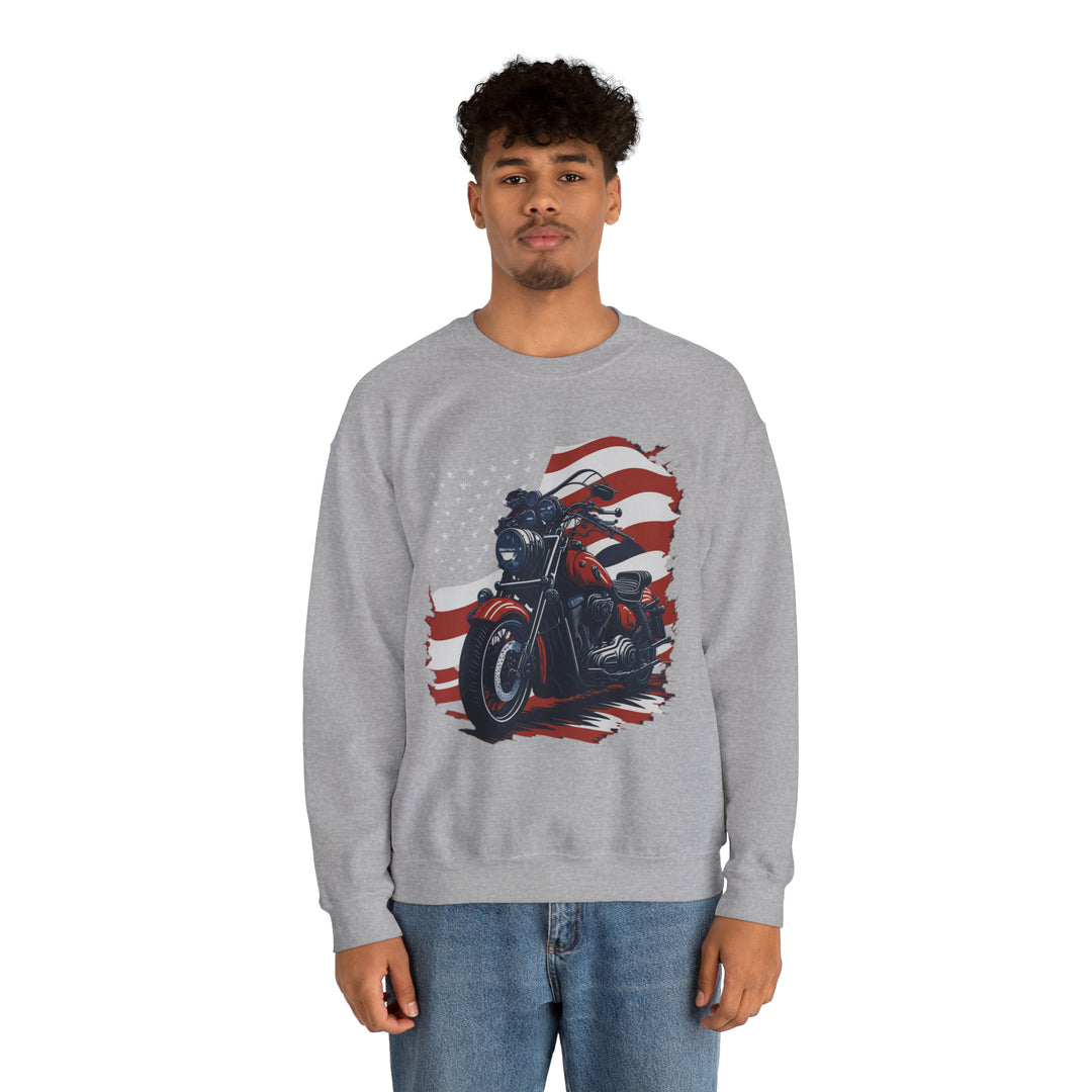 USA Flag Vintage Bike Unisex Heavy Blend Crewneck Sweatshirt - Wave Fusions