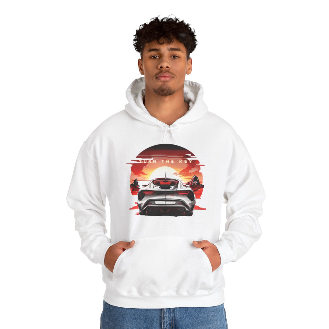 Turn the Key Redline Sunset Car Hoodie - Wave Fusions Thrill Seeker Collection