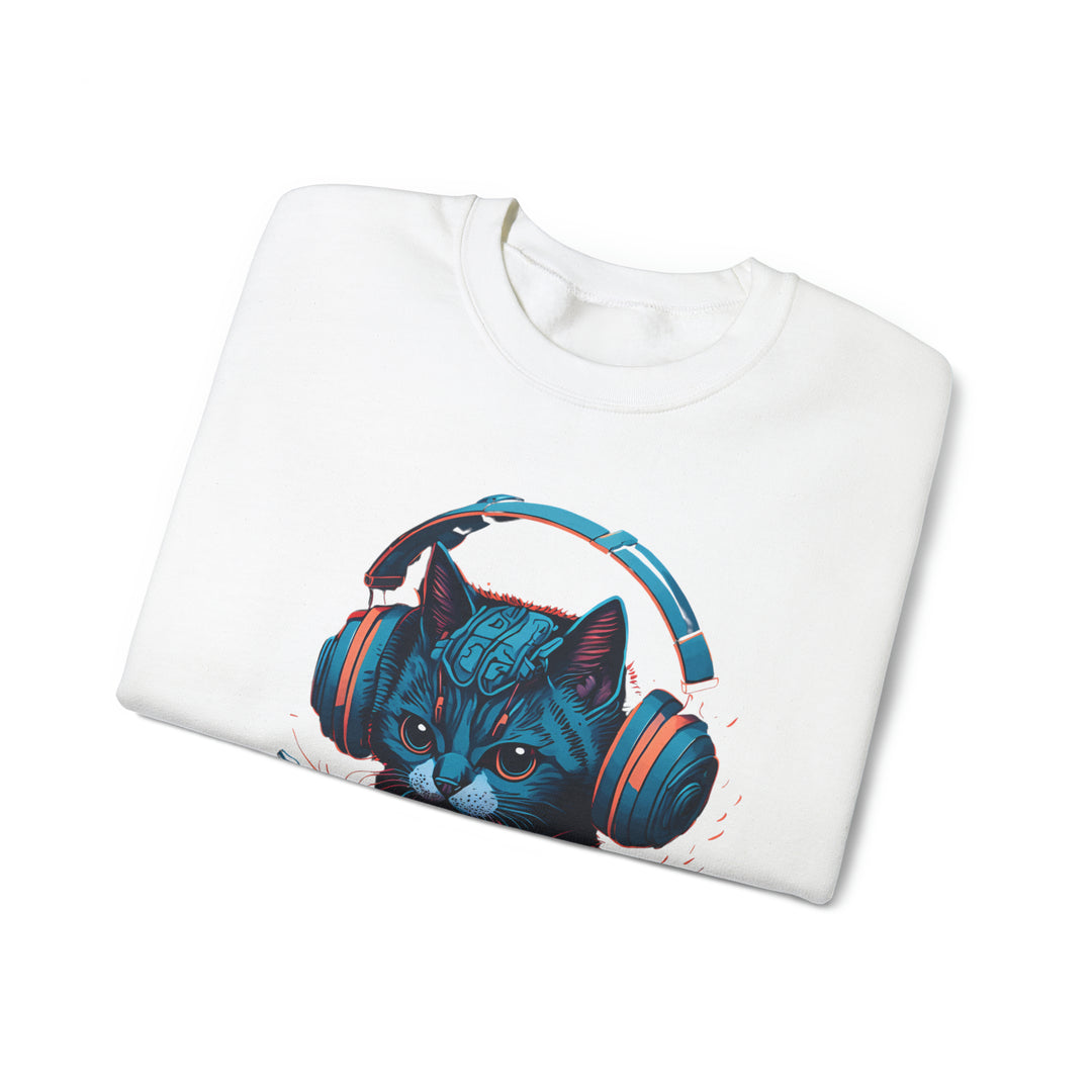 Cat With Headset Unisex Heavy Blend Crewneck Sweatshirt - Wave Fusions