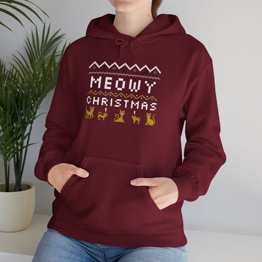 Meowy Christmas Pixel Cat Hoodie