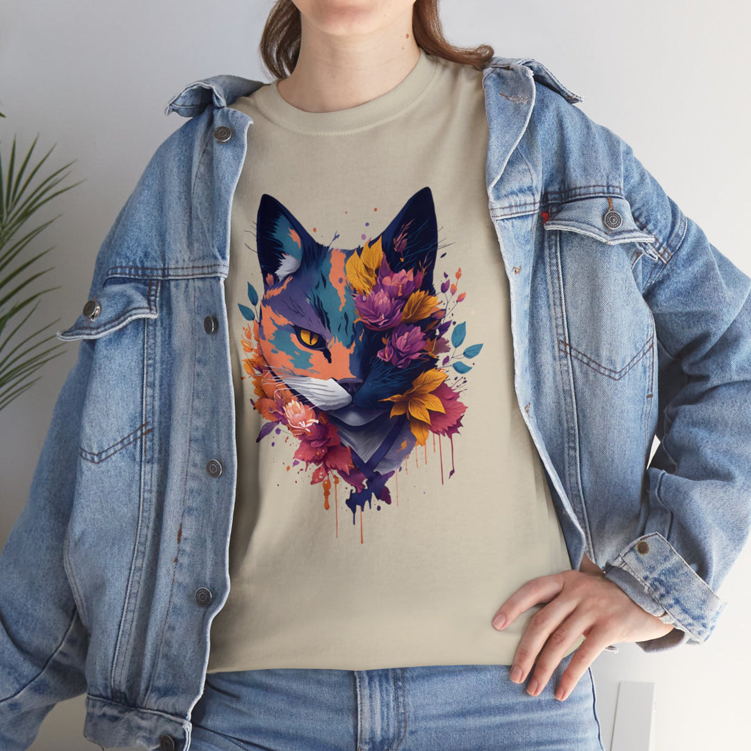 Floral Feline Grace Blossom Kitty T-shirt - Artistic Cat Flair