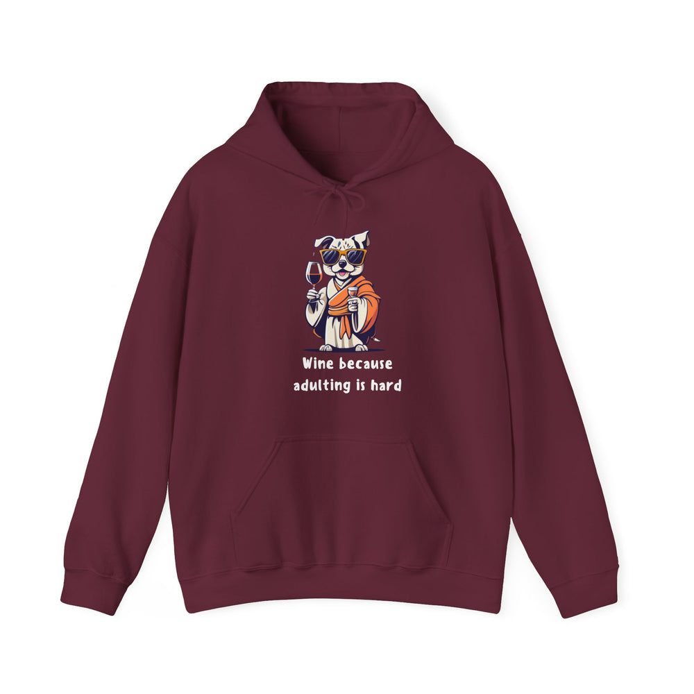 Wine Because Adulting Is Hard  Cat Hoodie - Relaxation Series