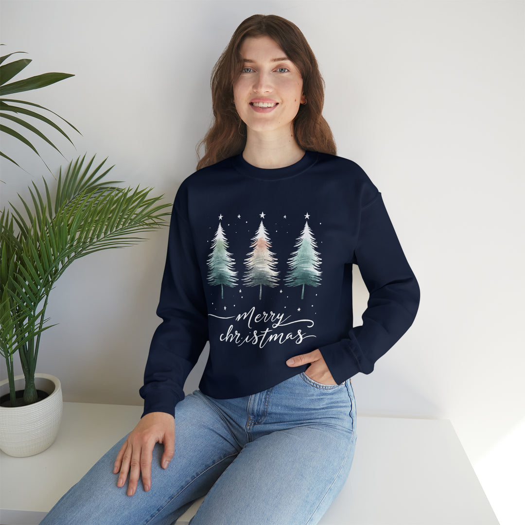 Starry Night Watercolor Christmas Trees Unisex Sweatshirt - Wave Fusions