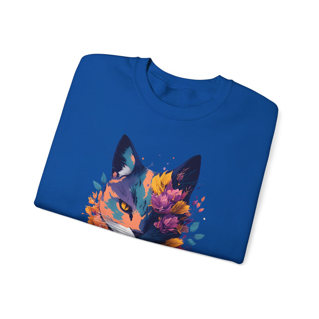 Floral Feline Grace Blossom Kitty Sweatshirt - Artistic Cat Flair