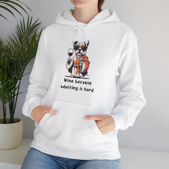 Wine Because Adulting Is Hard  Cat Hoodie - Relaxation Series