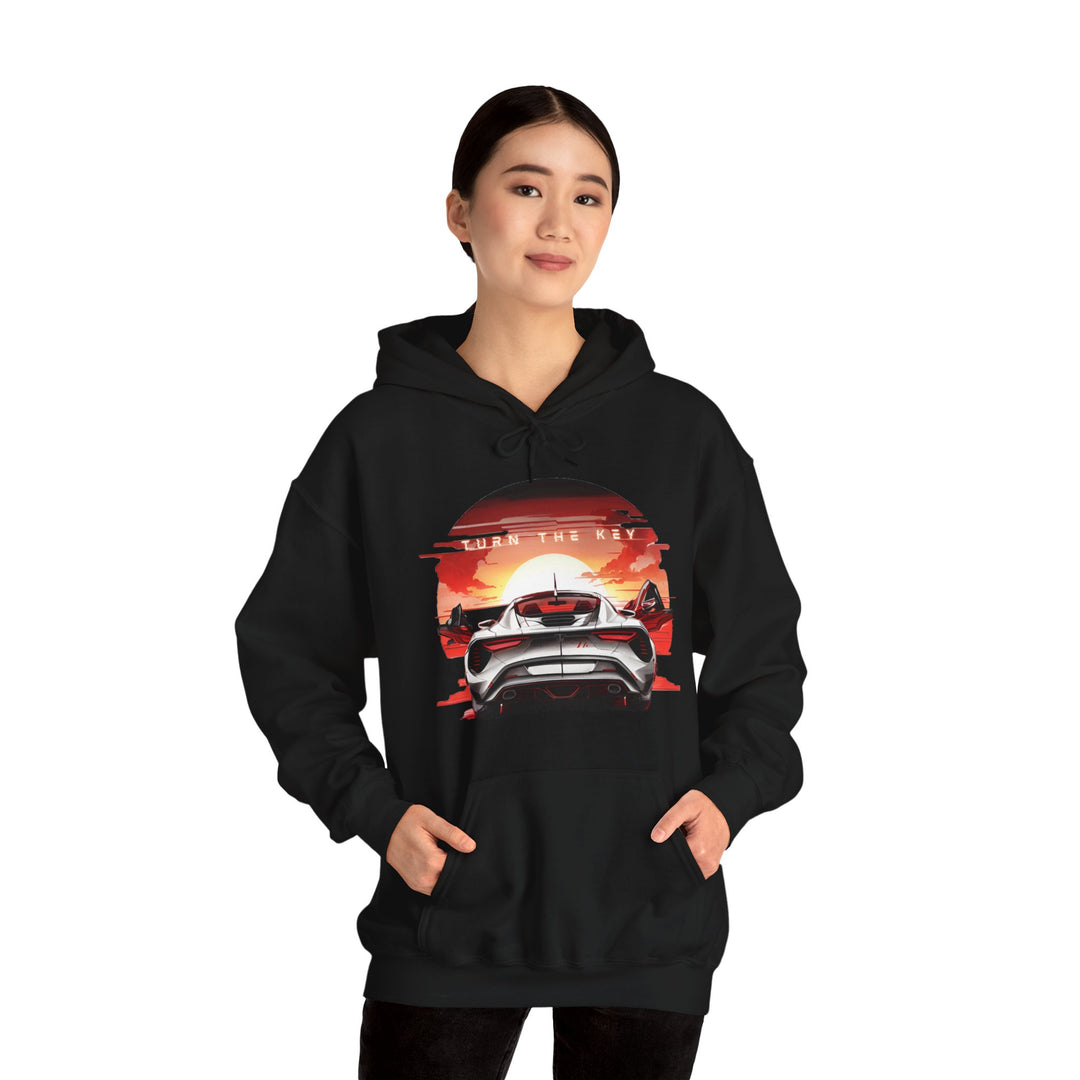 Turn the Key Redline Sunset Car Hoodie - Wave Fusions Thrill Seeker Collection