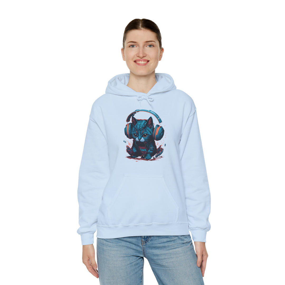 Cat with headset Unisex Hooded Sweatshirt - Wave Fusions