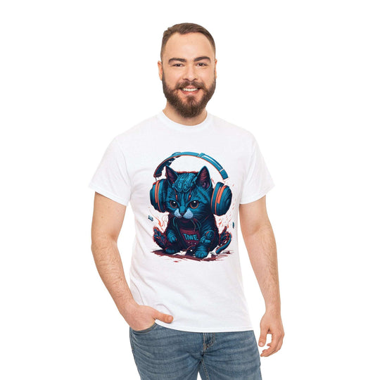 Cat With Headset Unisex Heavy Cotton Tee