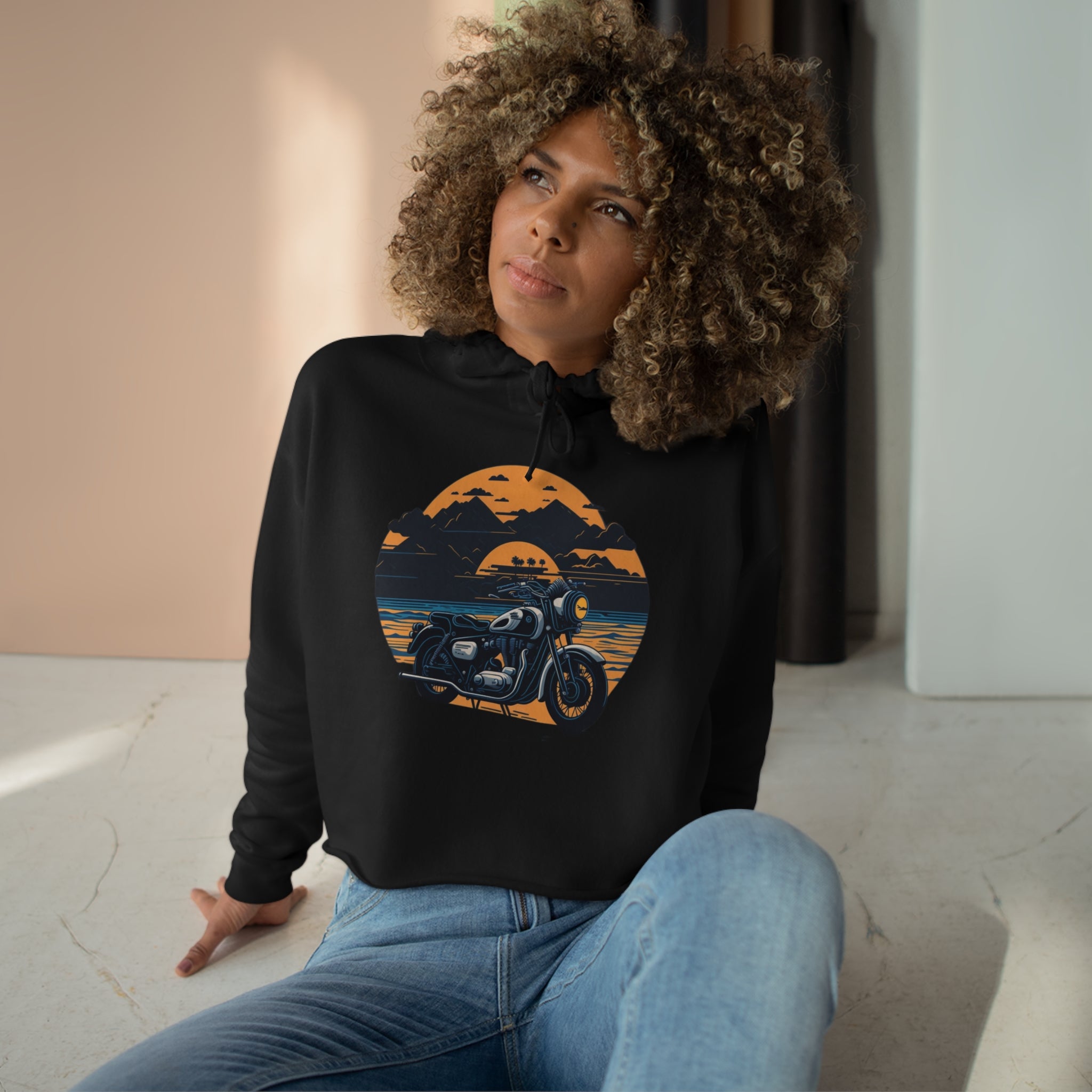 Vintage Bike Crop Hoodie - Wave Fusions