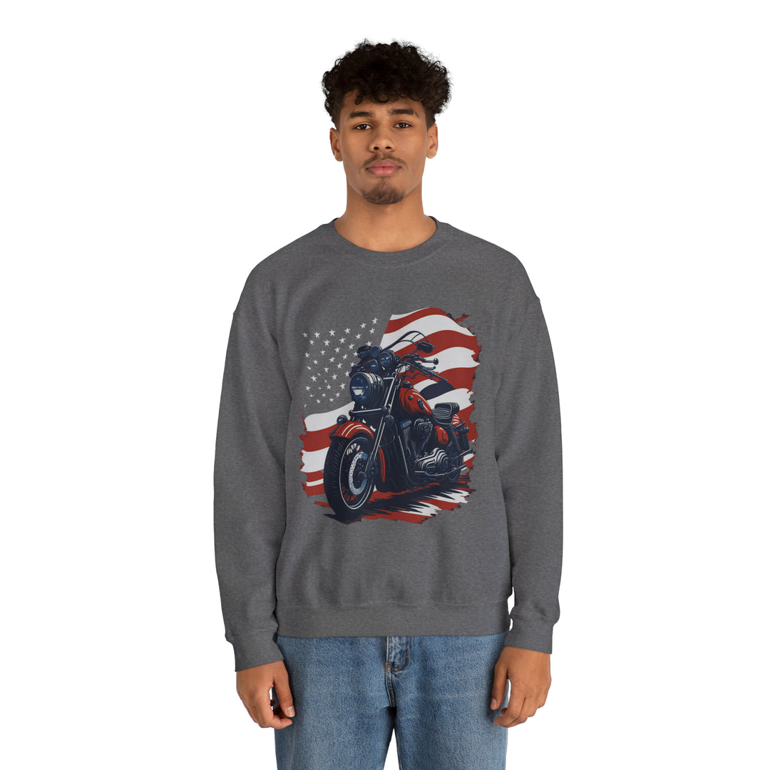 USA Flag Vintage Bike Unisex Heavy Blend Crewneck Sweatshirt - Wave Fusions