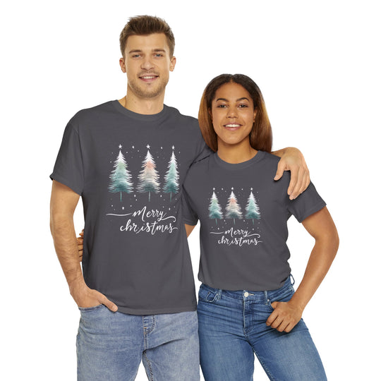 Starry Night Watercolor Christmas Trees Unisex T Shirt - Wave Fusions