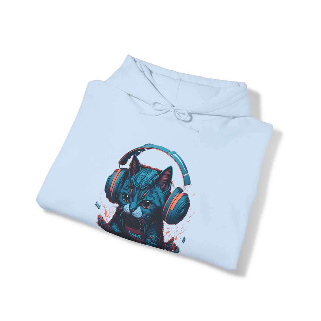 Cat with headset Unisex Hooded Sweatshirt - Wave Fusions