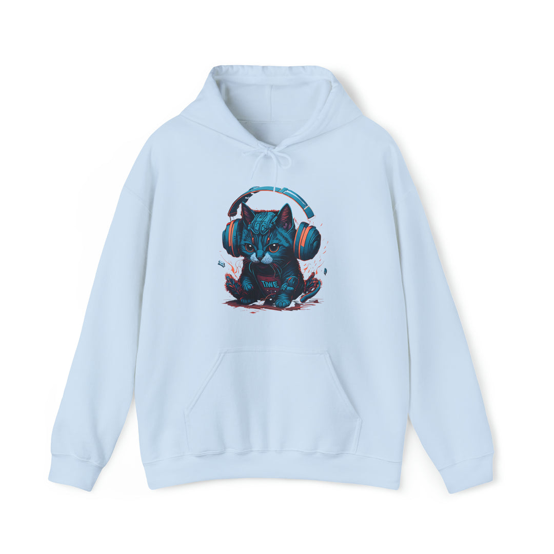 Cat with headset Unisex Hooded Sweatshirt - Wave Fusions