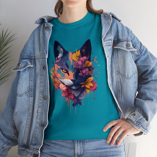 Floral Feline Grace Blossom Kitty T-shirt - Artistic Cat Flair