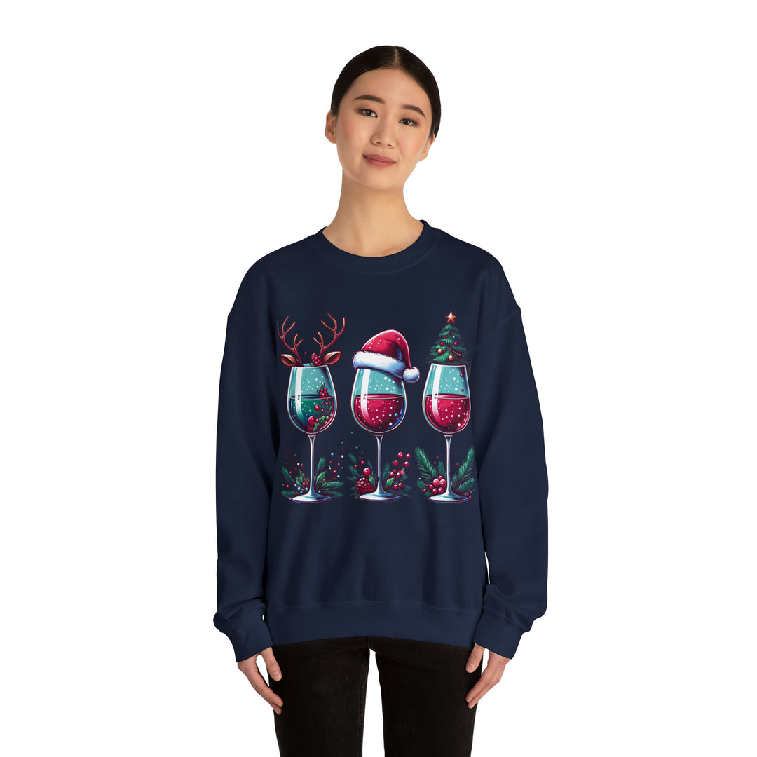 Wine Christmas Spirit Glasses Unisex Sweatshirt - Wave Fusions