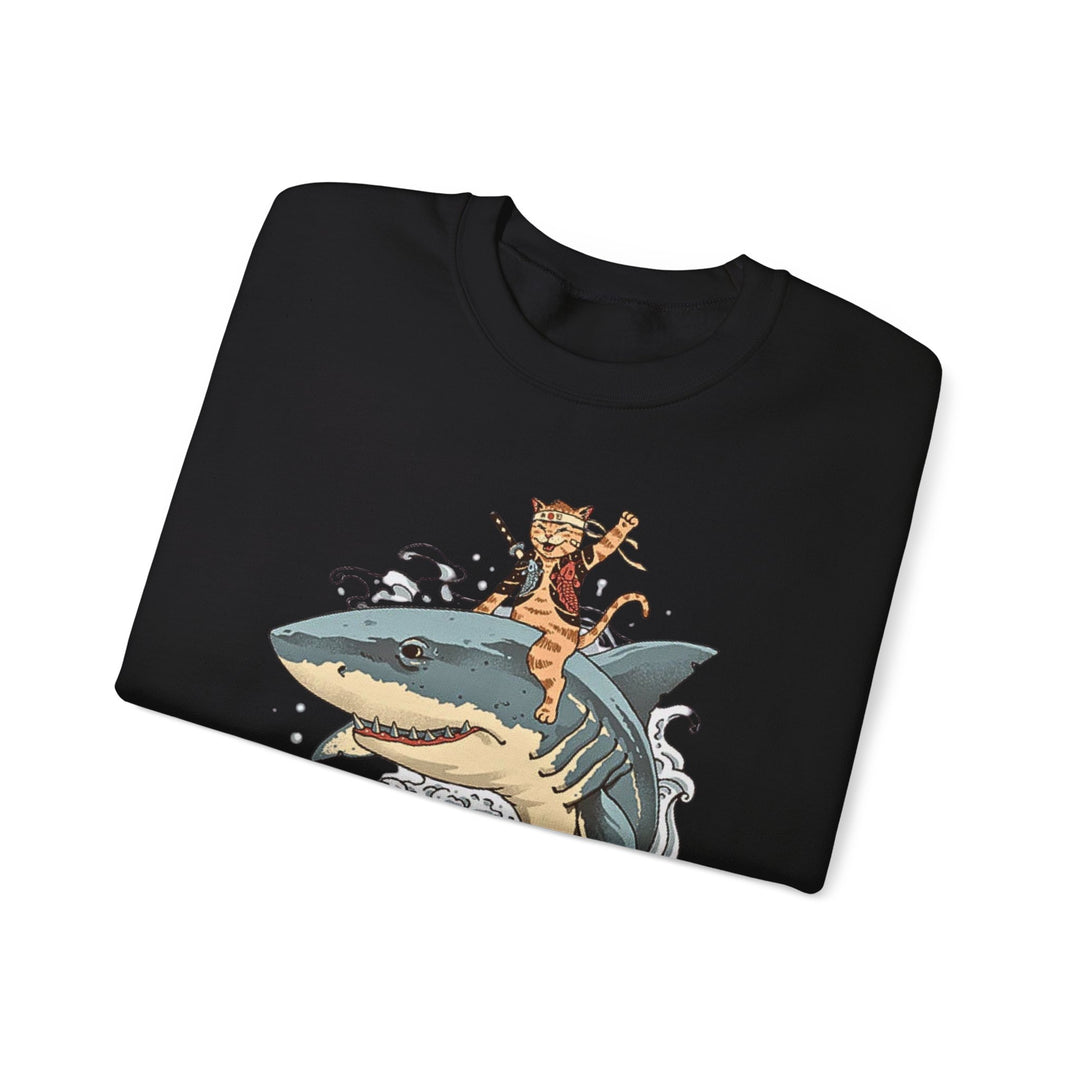 Shark Rider Cat Sweatshirt - Aquatic Adventure Gear