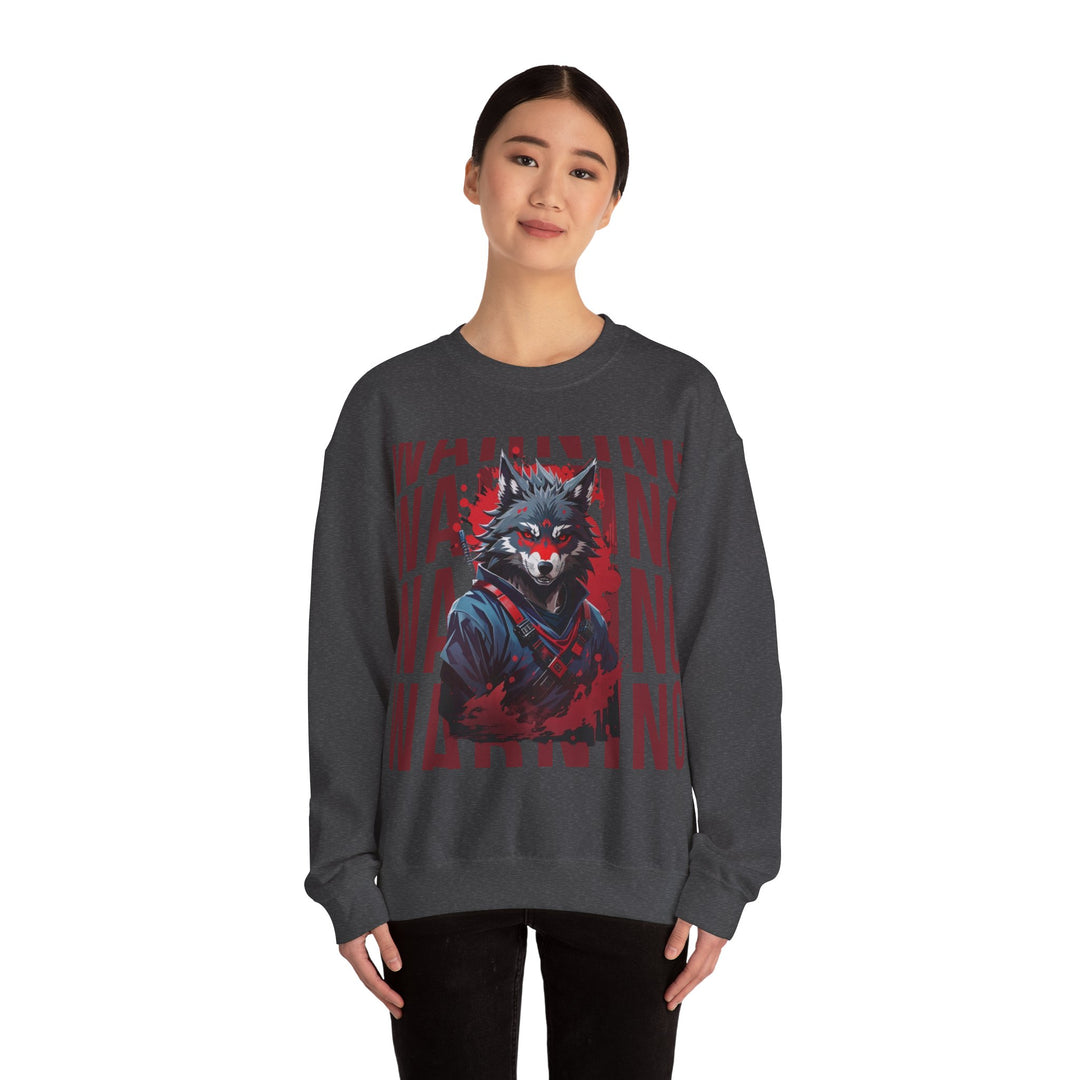 Warning! Warrior Wolf Sweatshirt - Majestic Wolf