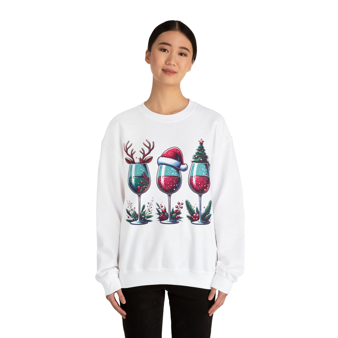 Wine Christmas Spirit Glasses Unisex Sweatshirt - Wave Fusions